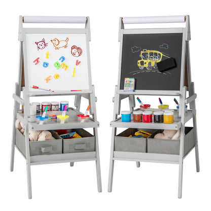 3-In-1 Kids Art Easel, Magnetic Chalkboard And Whiteboard, Gray Art Easels Gray at Gallery Canada