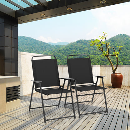 Outdoor Folding Sling Chairs with Armrest and Backrest, Black Patio Dining Chairs at Gallery Canada