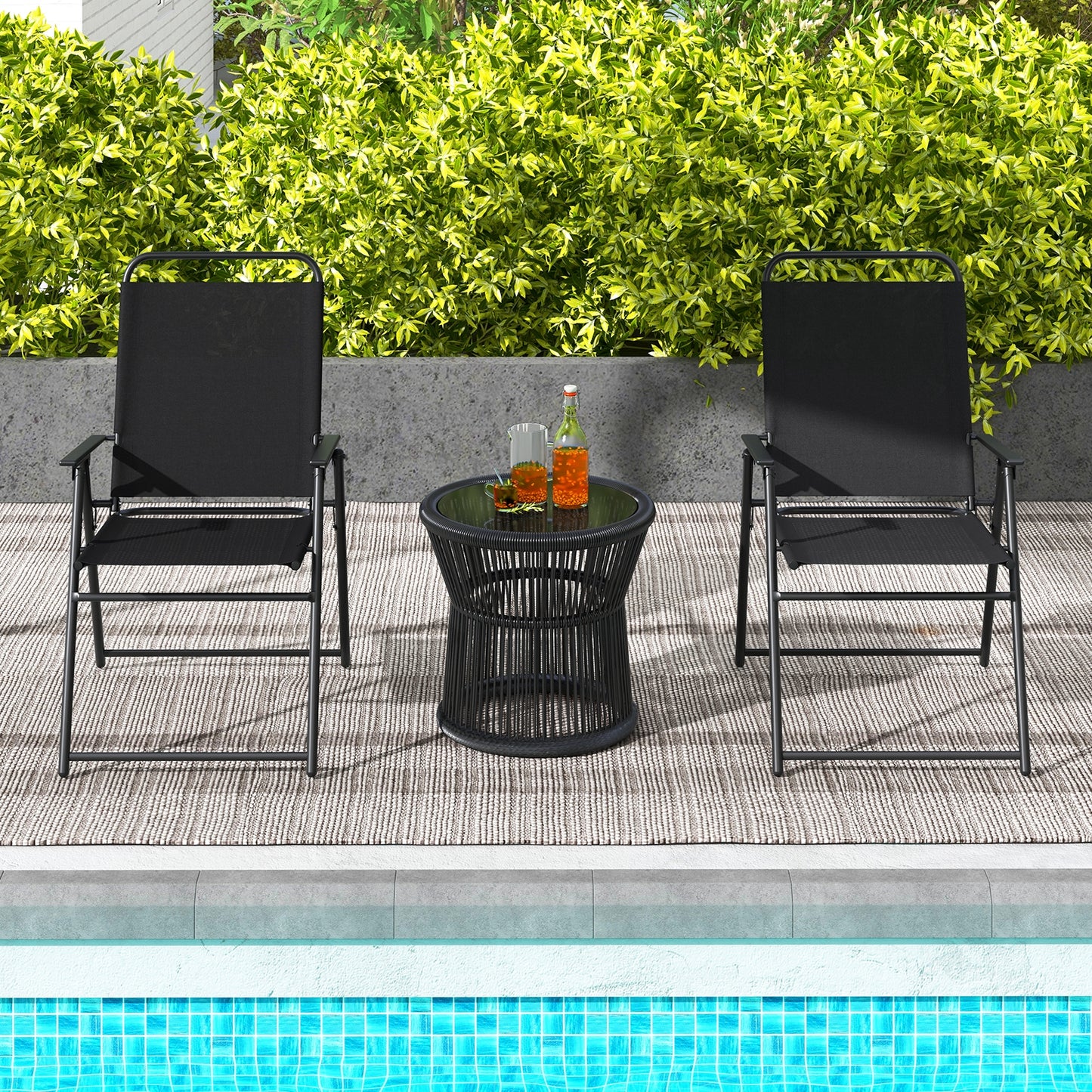 Outdoor Folding Sling Chairs with Armrest and Backrest, Black Patio Dining Chairs at Gallery Canada