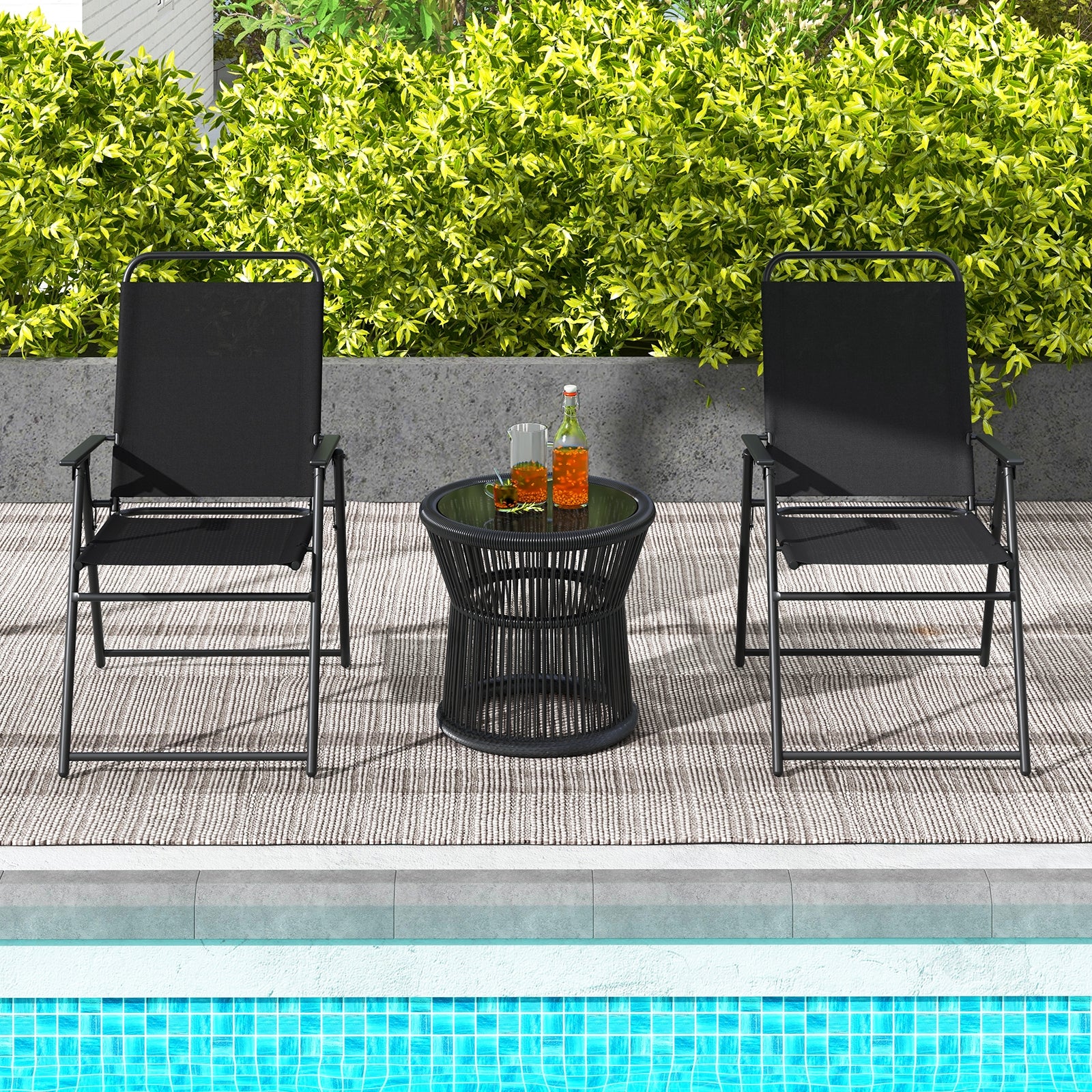 Outdoor Folding Sling Chairs with Armrest and Backrest, Black Patio Dining Chairs at Gallery Canada