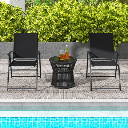 Outdoor Folding Sling Chairs with Armrest and Backrest, Black Patio Dining Chairs at Gallery Canada