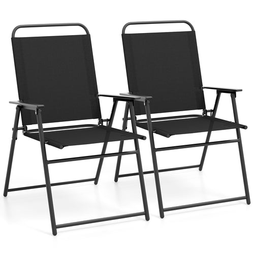 Outdoor Folding Sling Chairs with Armrest and Backrest, Black