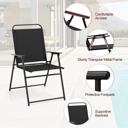 Outdoor Folding Sling Chairs with Armrest and Backrest, Black Patio Dining Chairs at Gallery Canada