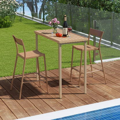 3 Pieces Patio Bar Table Set with Height Table and 2 Armless Chairs, Brown Patio Bar Furniture at Gallery Canada