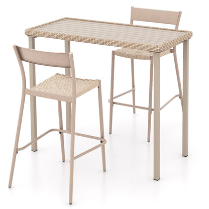 3 Pieces Patio Bar Table Set with Height Table and 2 Armless Chairs, Brown Patio Bar Furniture Brown at Gallery Canada