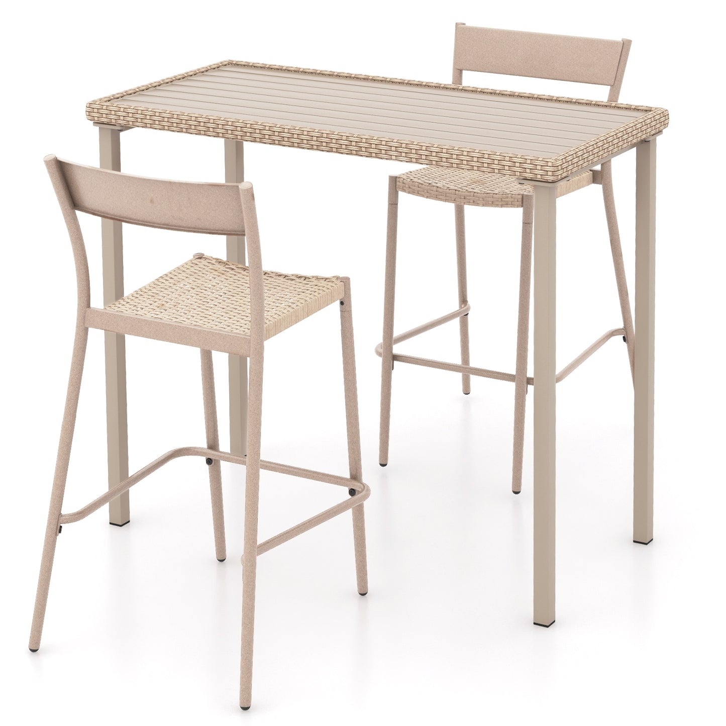 3 Piece Patio Bar Table Set, Height Table, 2 Armless Chairs, Brown Patio Bar Furniture Brown at Gallery Canada
