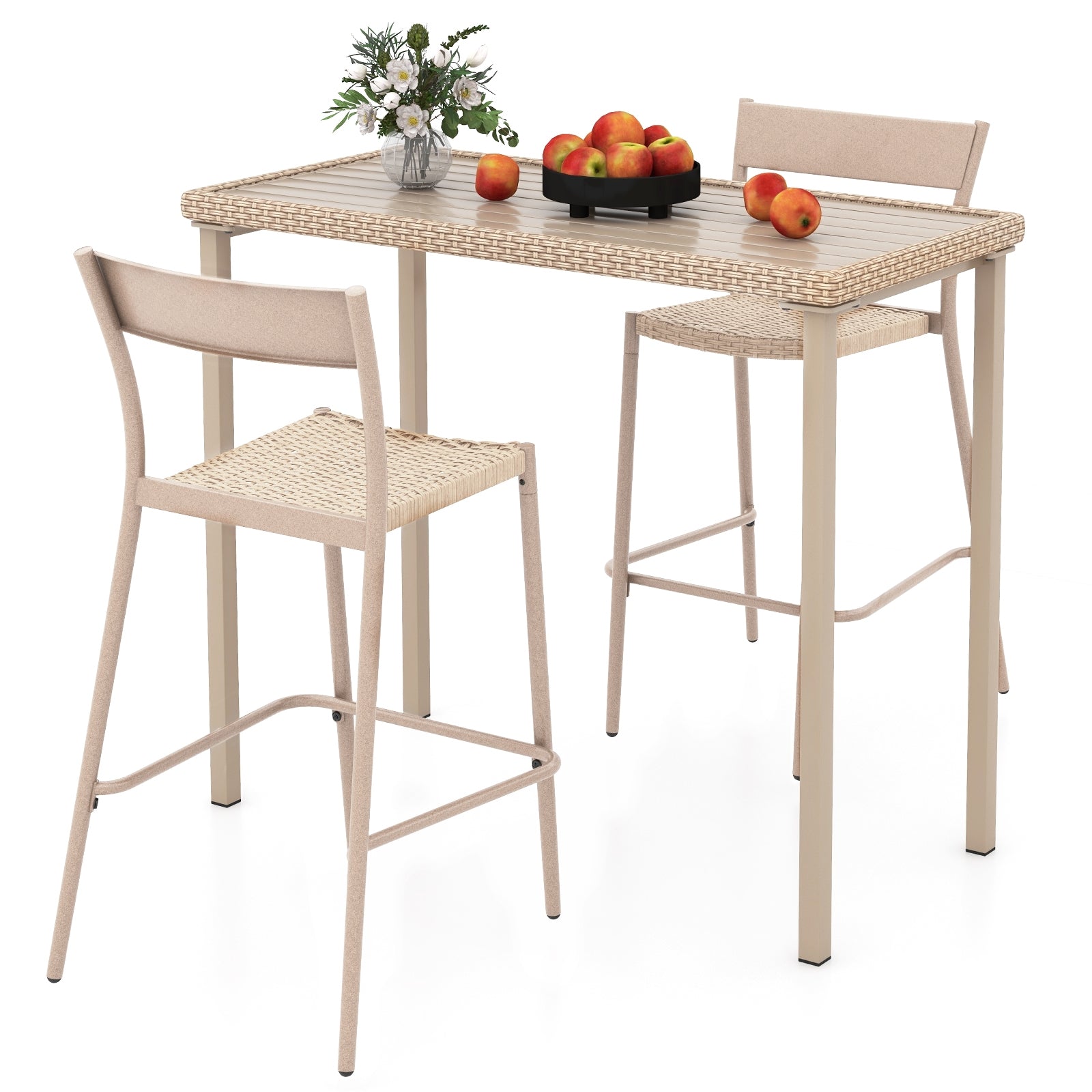 3 Pieces Patio Bar Table Set with Height Table and 2 Armless Chairs, Brown Patio Bar Furniture at Gallery Canada