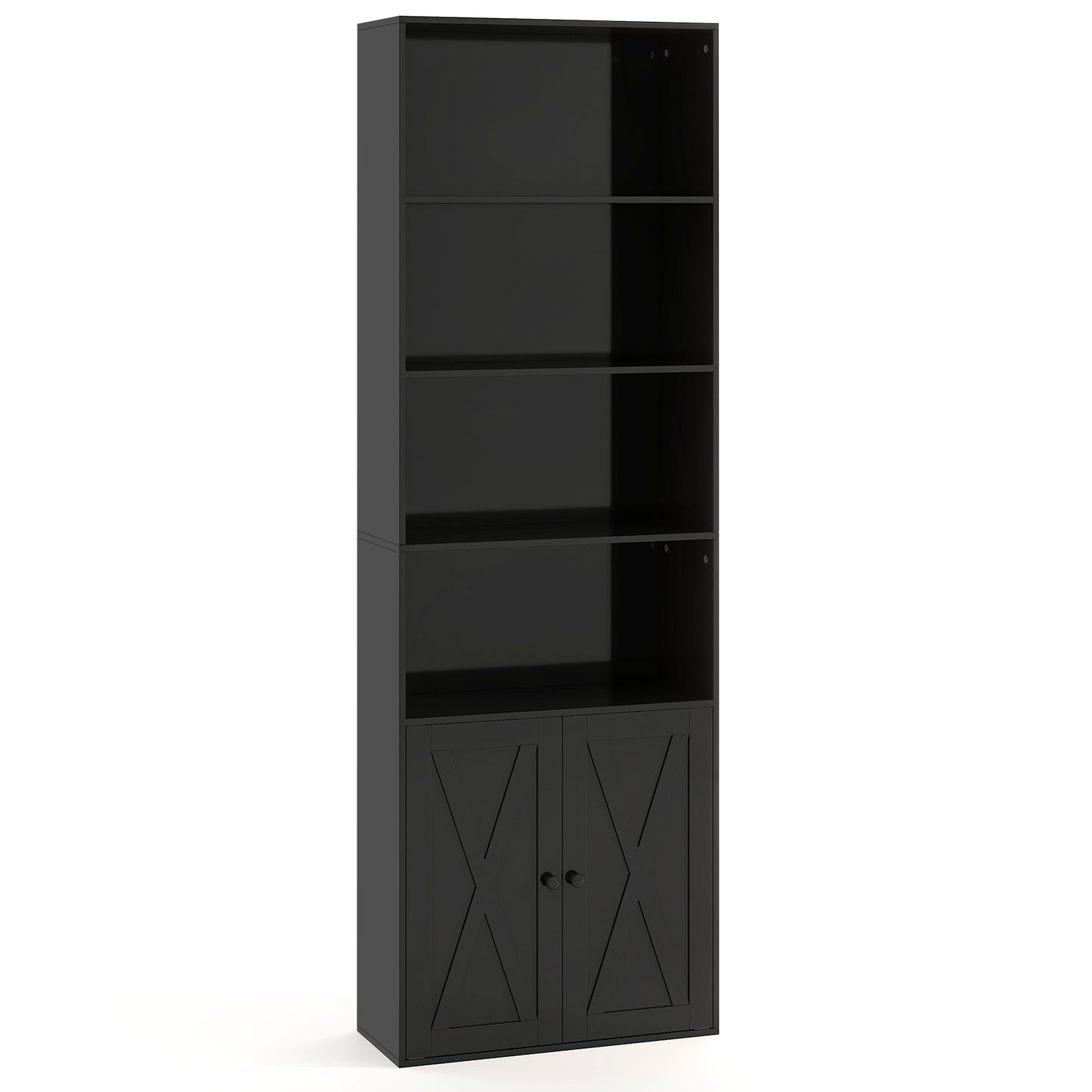 71 Inch Freestanding Bookshelf with 6 Shelves and 2-Door Cabinet, Black Bookcases at Gallery Canada