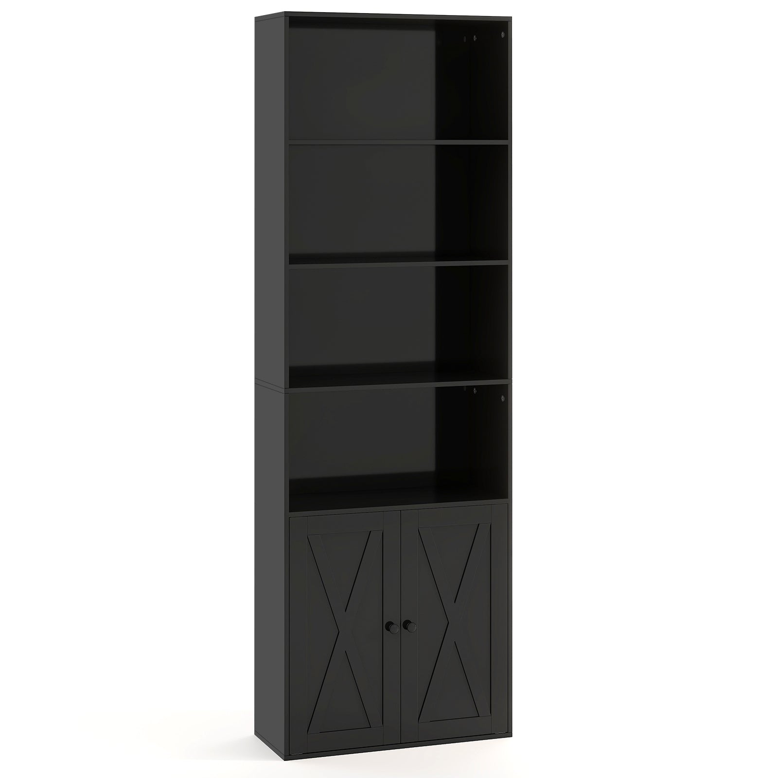 71 Inch Freestanding Bookshelf with 6 Shelves and 2-Door Cabinet, Black Bookcases at Gallery Canada
