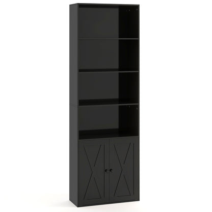 71 Inch Freestanding Bookshelf with 6 Shelves and 2-Door Cabinet, Black Bookcases at Gallery Canada