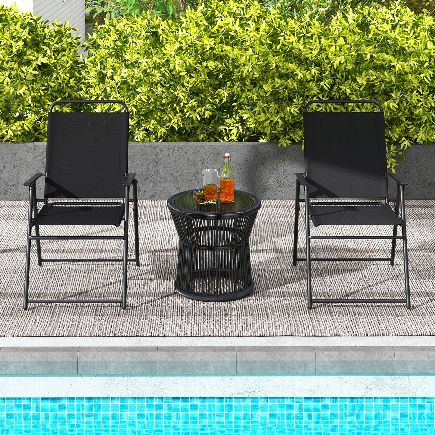 Outdoor Folding Sling Chairs Set of 4 with Armrest and Backrest, Black Patio Dining Chairs at Gallery Canada
