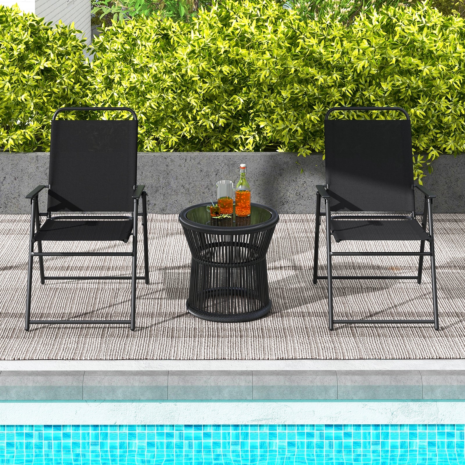 Outdoor Folding Sling Chairs Set of 4 with Armrest and Backrest, Black Patio Dining Chairs at Gallery Canada