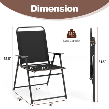 Outdoor Folding Sling Chairs Set of 4 with Armrest and Backrest, Black Patio Dining Chairs at Gallery Canada