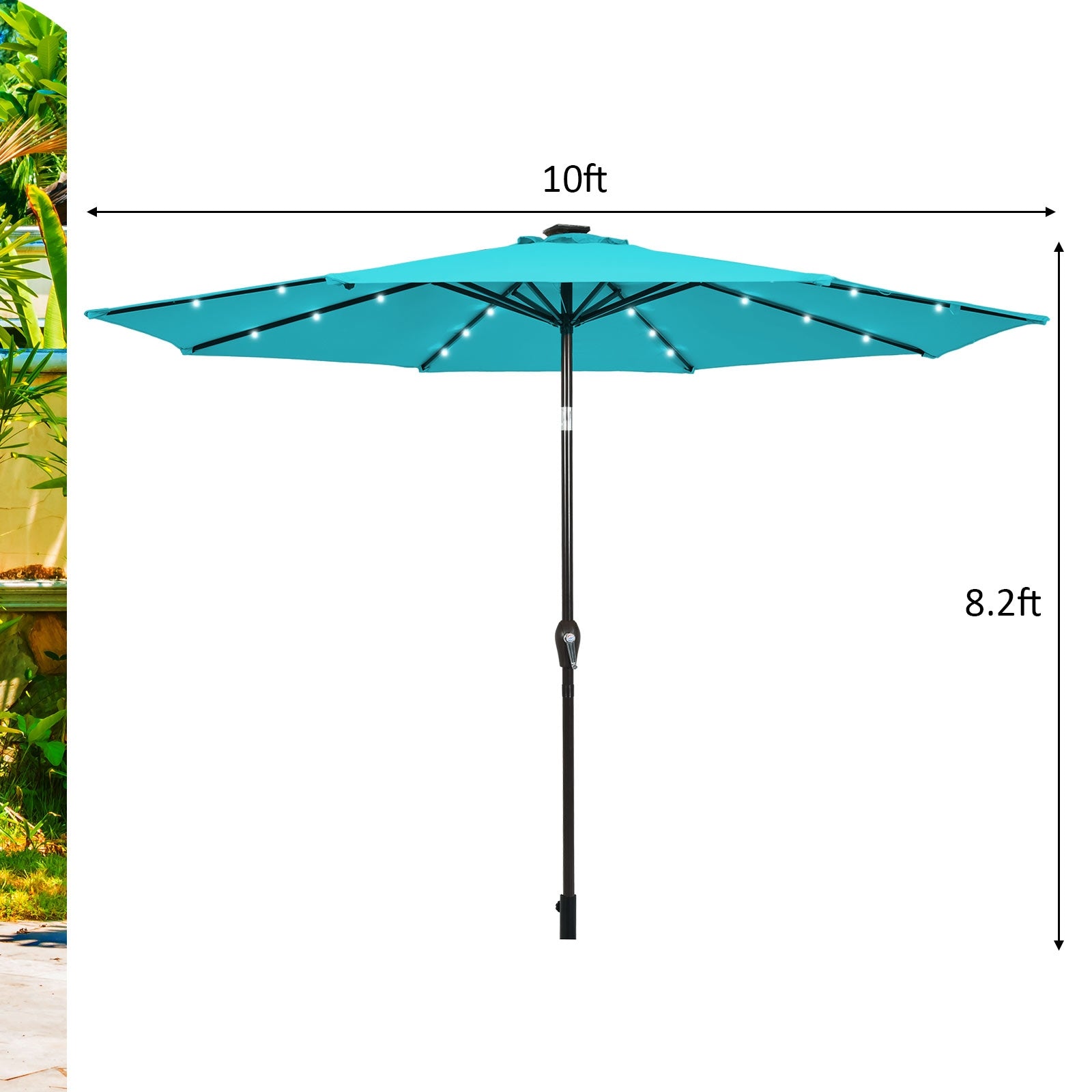 10 Feet Outdoor Patio Umbrella with Bright Solar LED Lights, Turquoise Outdoor Umbrellas at Gallery Canada