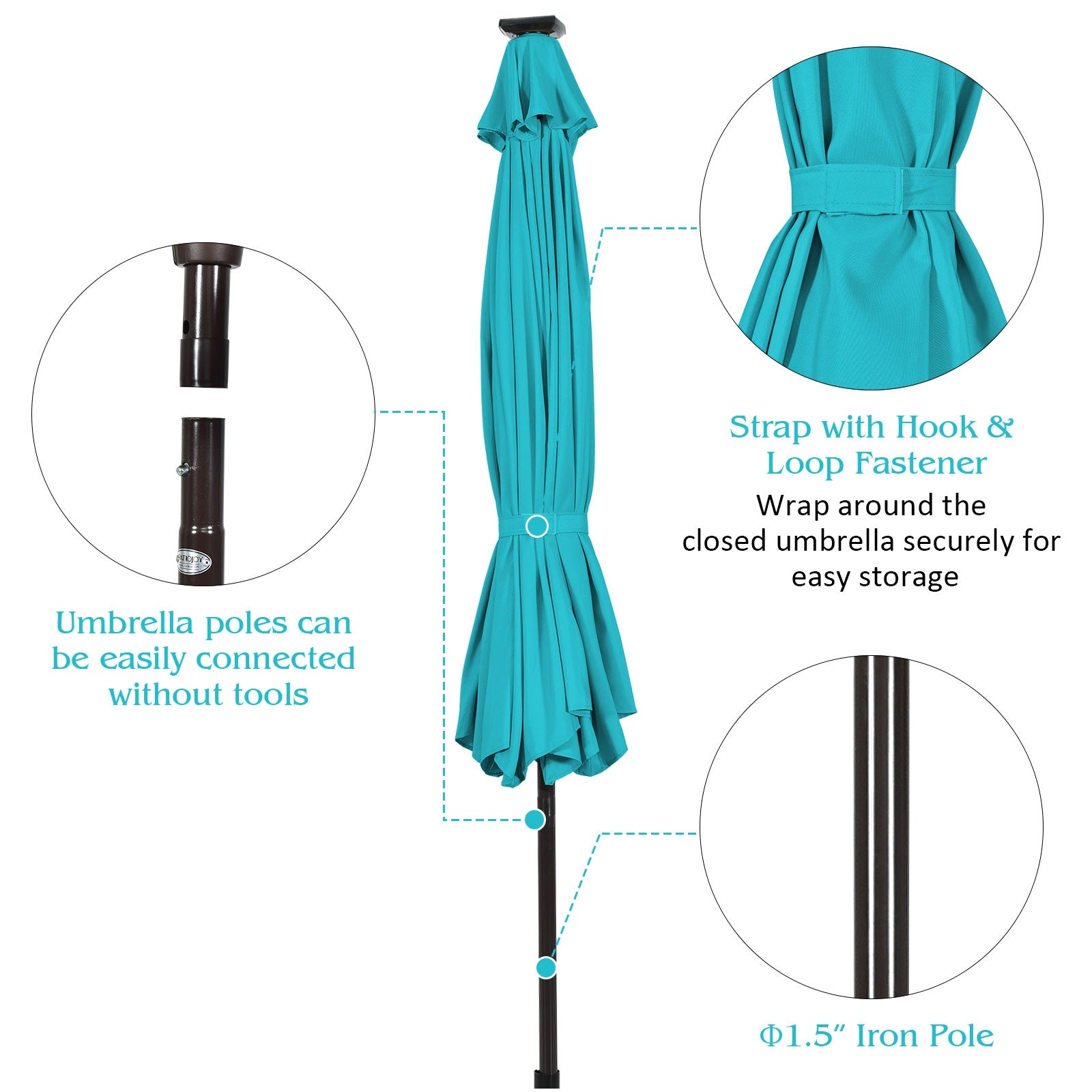 10 Feet Outdoor Patio Umbrella with Bright Solar LED Lights, Turquoise Outdoor Umbrellas at Gallery Canada
