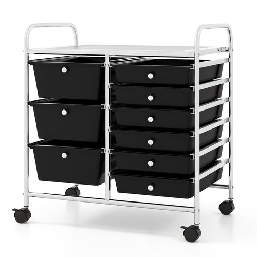 9-Drawer Rolling Storage Cart with Colorful Drawers and Metal Frame, Black