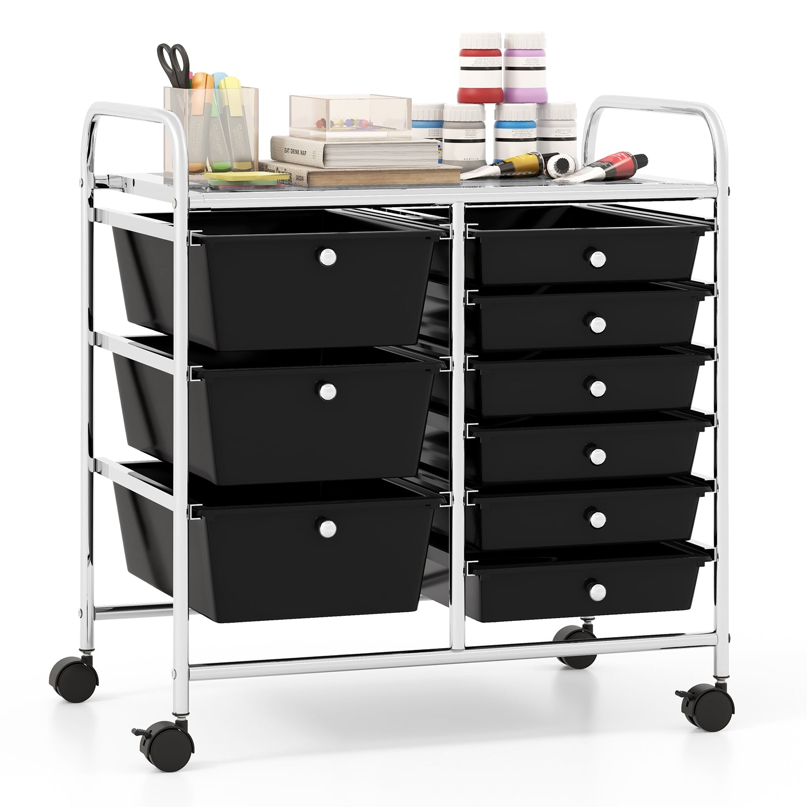 9-Drawer Rolling Storage Cart with Colorful Drawers and Metal Frame, Black File Cabinets at Gallery Canada