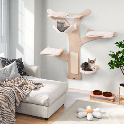 Wall-Mounted Cat Tower with Hammock Platforms and Sisal Scratching Mat, Natural Cat Trees Condos & Scratchers at Gallery Canada
