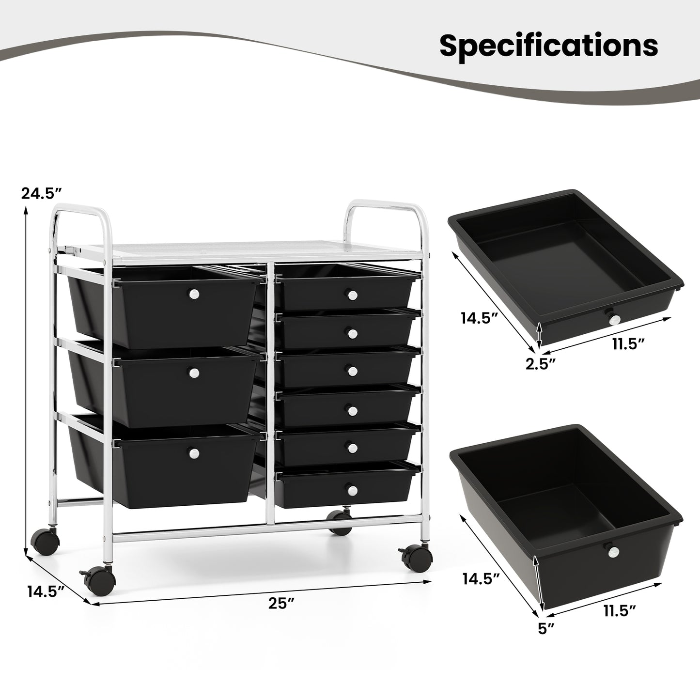 9-Drawer Rolling Storage Cart with Colorful Drawers and Metal Frame, Black File Cabinets at Gallery Canada