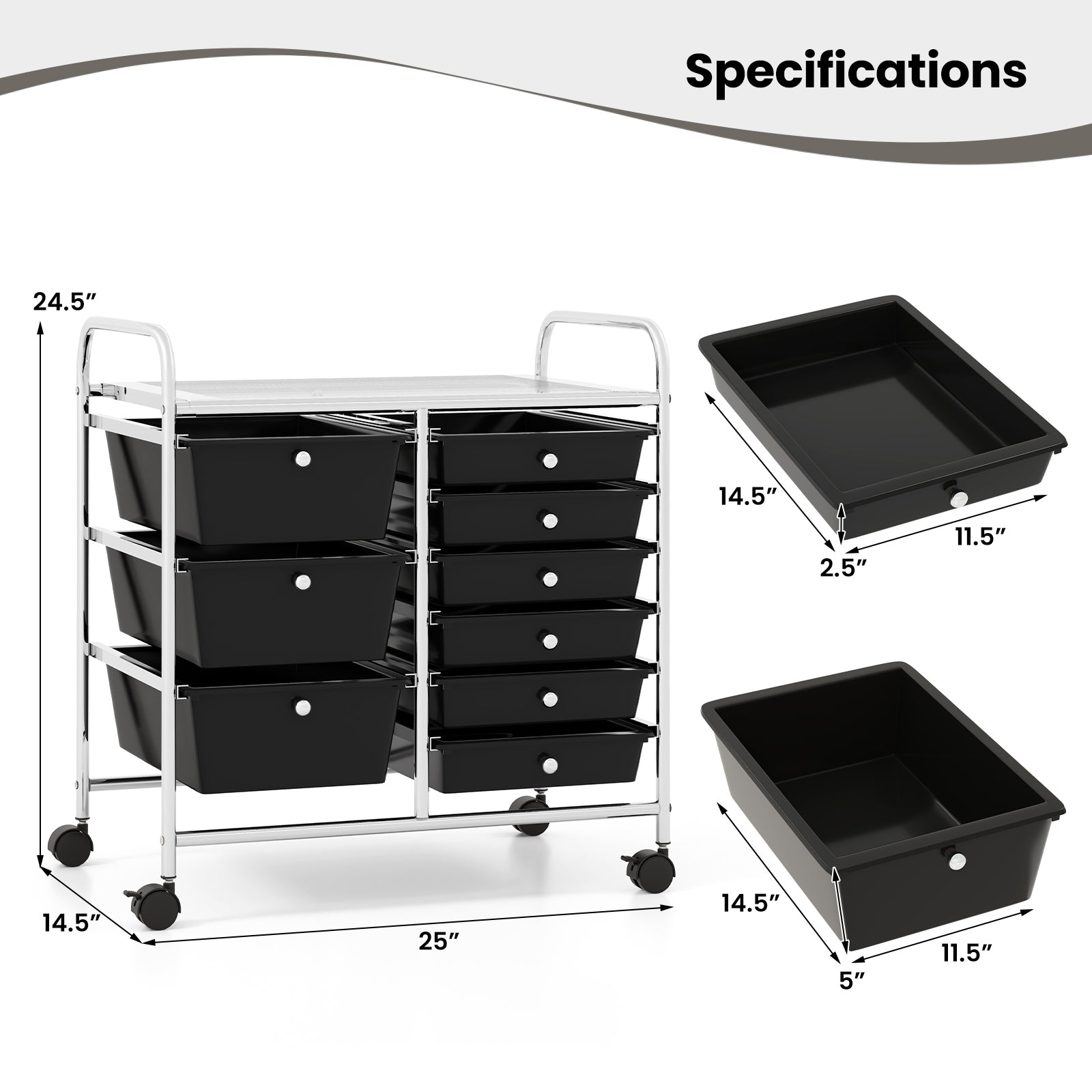 9-Drawer Rolling Storage Cart with Colorful Drawers and Metal Frame, Black File Cabinets at Gallery Canada