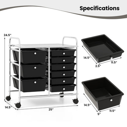 9-Drawer Rolling Storage Cart with Colorful Drawers and Metal Frame, Black File Cabinets at Gallery Canada