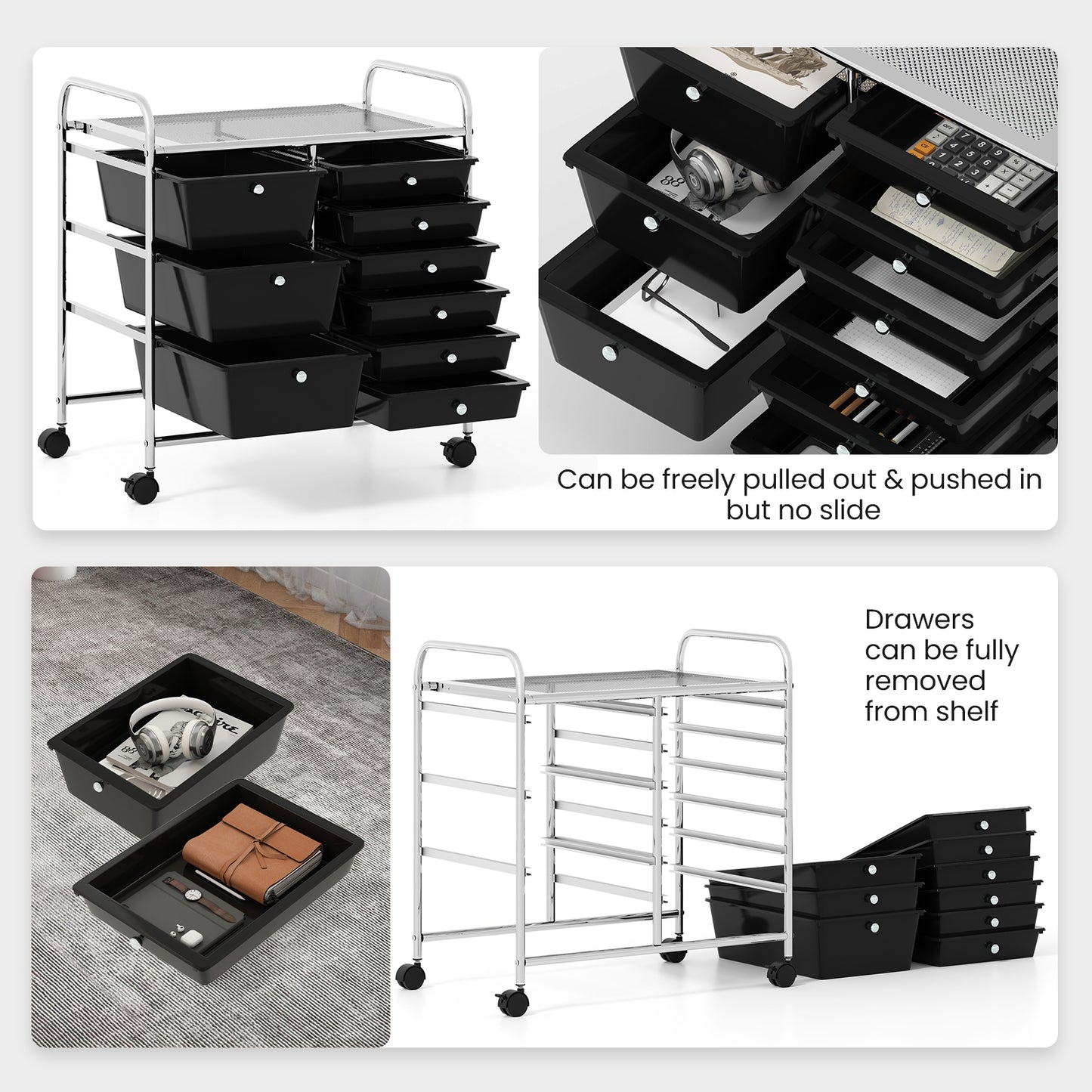 9-Drawer Rolling Storage Cart with Colorful Drawers and Metal Frame, Black File Cabinets at Gallery Canada