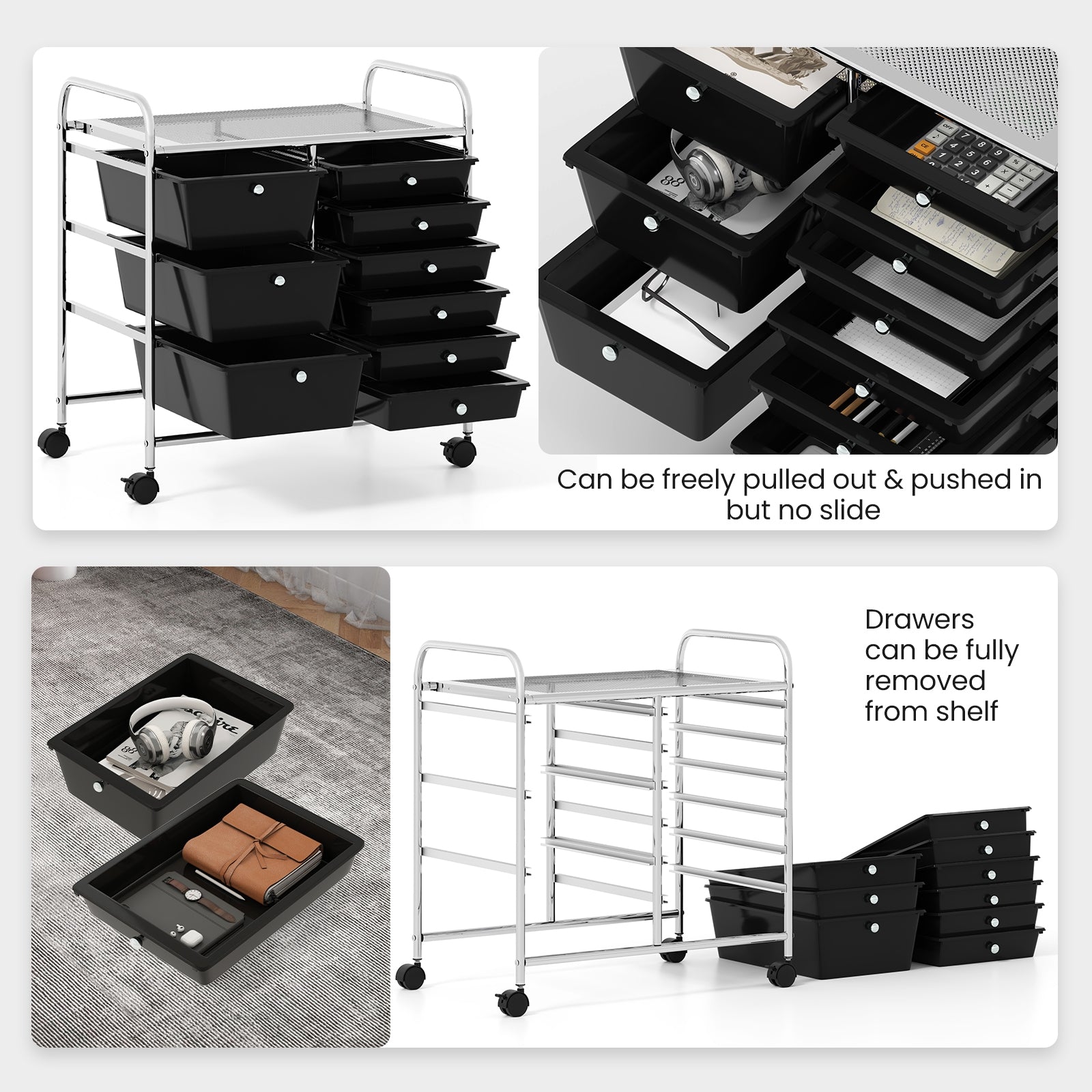 9-Drawer Rolling Storage Cart with Colorful Drawers and Metal Frame, Black File Cabinets at Gallery Canada