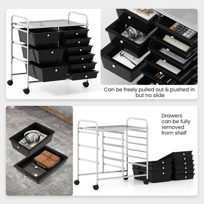 9-Drawer Rolling Storage Cart with Colorful Drawers and Metal Frame, Black File Cabinets at Gallery Canada