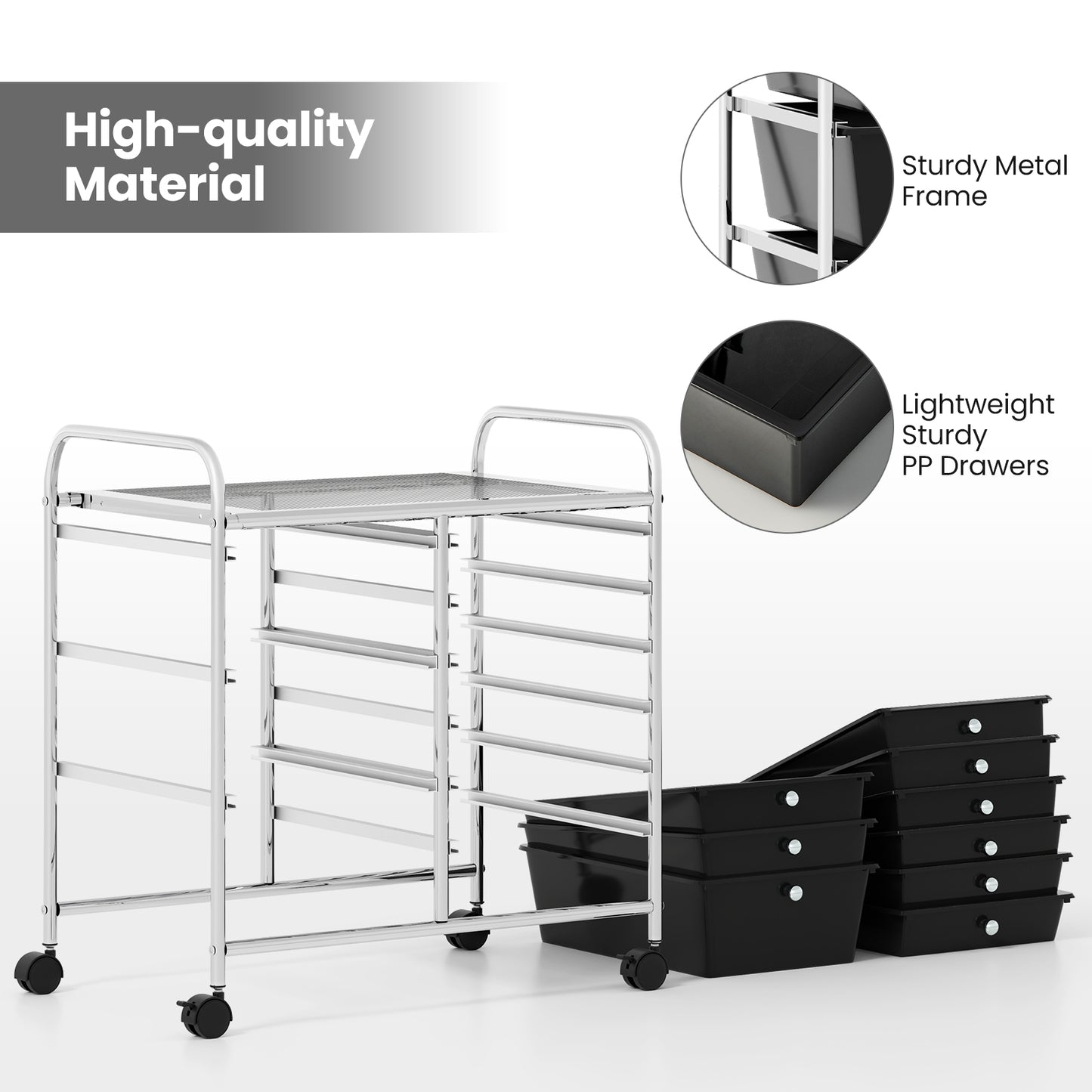 9-Drawer Rolling Storage Cart with Colorful Drawers and Metal Frame, Black File Cabinets at Gallery Canada