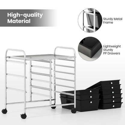 9-Drawer Rolling Storage Cart with Colorful Drawers and Metal Frame, Black File Cabinets at Gallery Canada