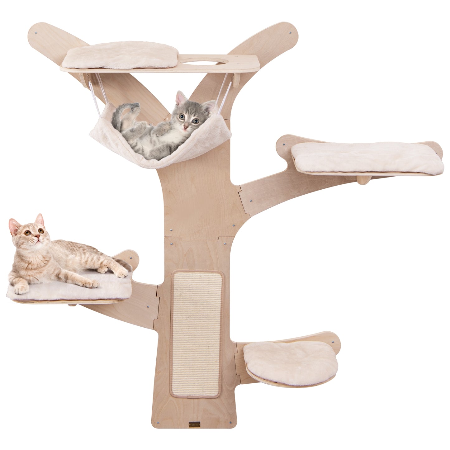 Tour à Chat Murale Avec Plateformes Hamac, Tapis à Gratter Sisal, Naturel