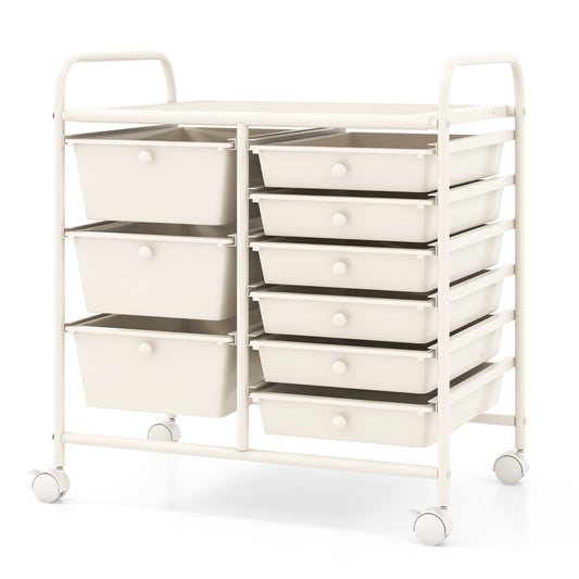 9-Drawer Rolling Storage Cart, Metal Frame, White File Cabinets White at Gallery Canada
