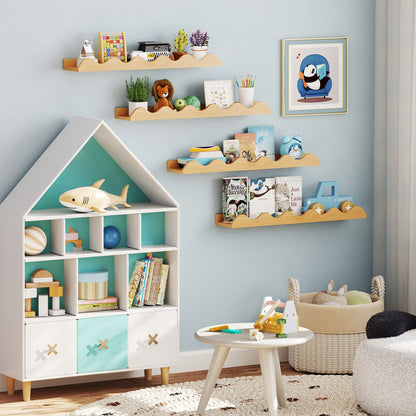 24 Inch Kids Bookshelf, Set of 4, Wall Mounted Picture Ledge Shelf, Natural Bookcases at Gallery Canada