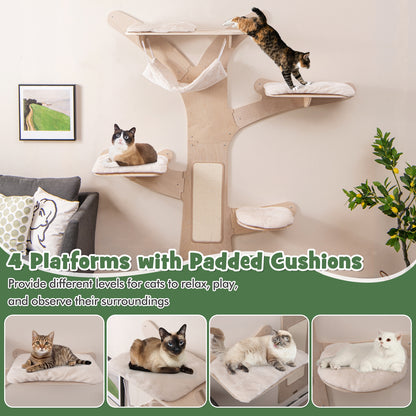 Wall-Mounted Cat Tower with Hammock Platforms and Sisal Scratching Mat, Natural Cat Trees Condos & Scratchers at Gallery Canada