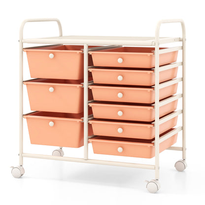 9-Drawer Rolling Storage Cart, Metal Frame, Peach File Cabinets Peach at Gallery Canada
