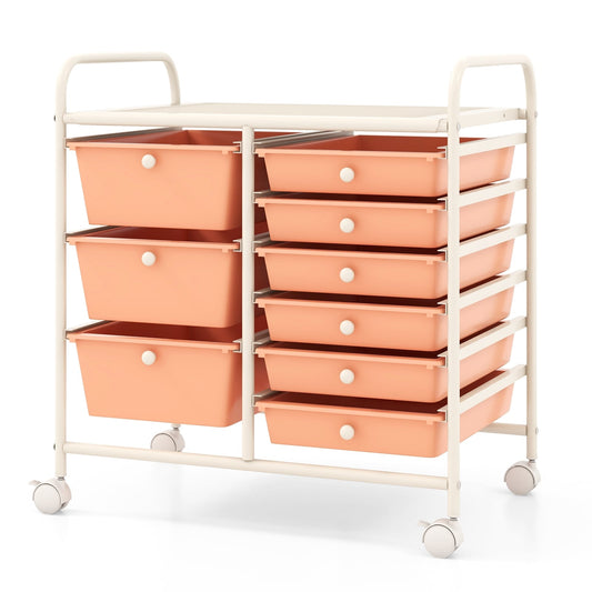 9-Drawer Rolling Storage Cart, Metal Frame, Peach File Cabinets Peach at Gallery Canada