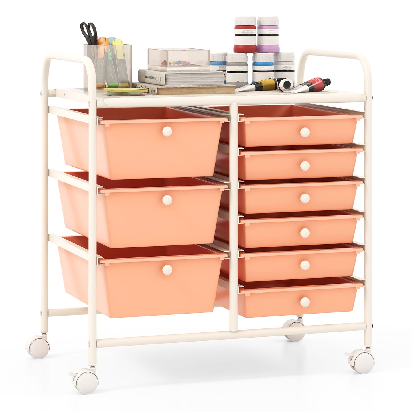 9-Drawer Rolling Storage Cart, Metal Frame, Peach File Cabinets at Gallery Canada