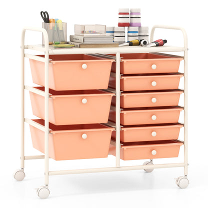 9-Drawer Rolling Storage Cart, Metal Frame, Peach File Cabinets at Gallery Canada