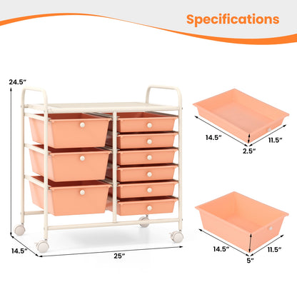 9-Drawer Rolling Storage Cart, Metal Frame, Peach File Cabinets at Gallery Canada