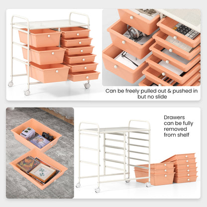 9-Drawer Rolling Storage Cart, Metal Frame, Peach File Cabinets at Gallery Canada