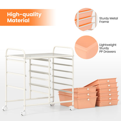 9-Drawer Rolling Storage Cart, Metal Frame, Peach File Cabinets at Gallery Canada