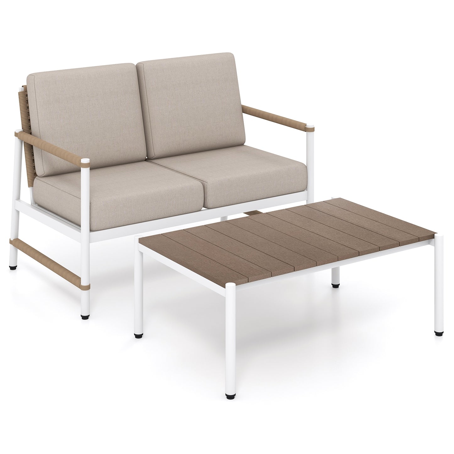 Patio Loveseat Sofa with Coffee Table Set with Thick Cushions, Gray Patio Conversation Sets at Gallery Canada