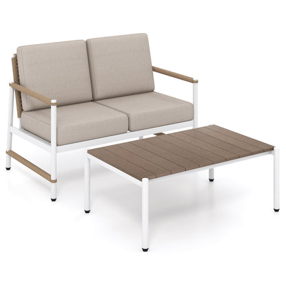 Patio Loveseat Sofa with Coffee Table Set with Thick Cushions, Gray Patio Conversation Sets at Gallery Canada