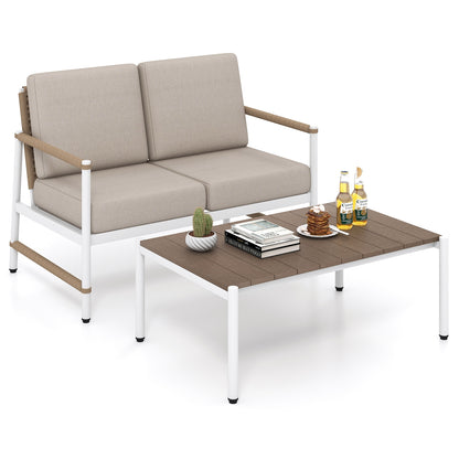 Patio Loveseat Sofa with Coffee Table Set with Thick Cushions, Gray Patio Conversation Sets at Gallery Canada