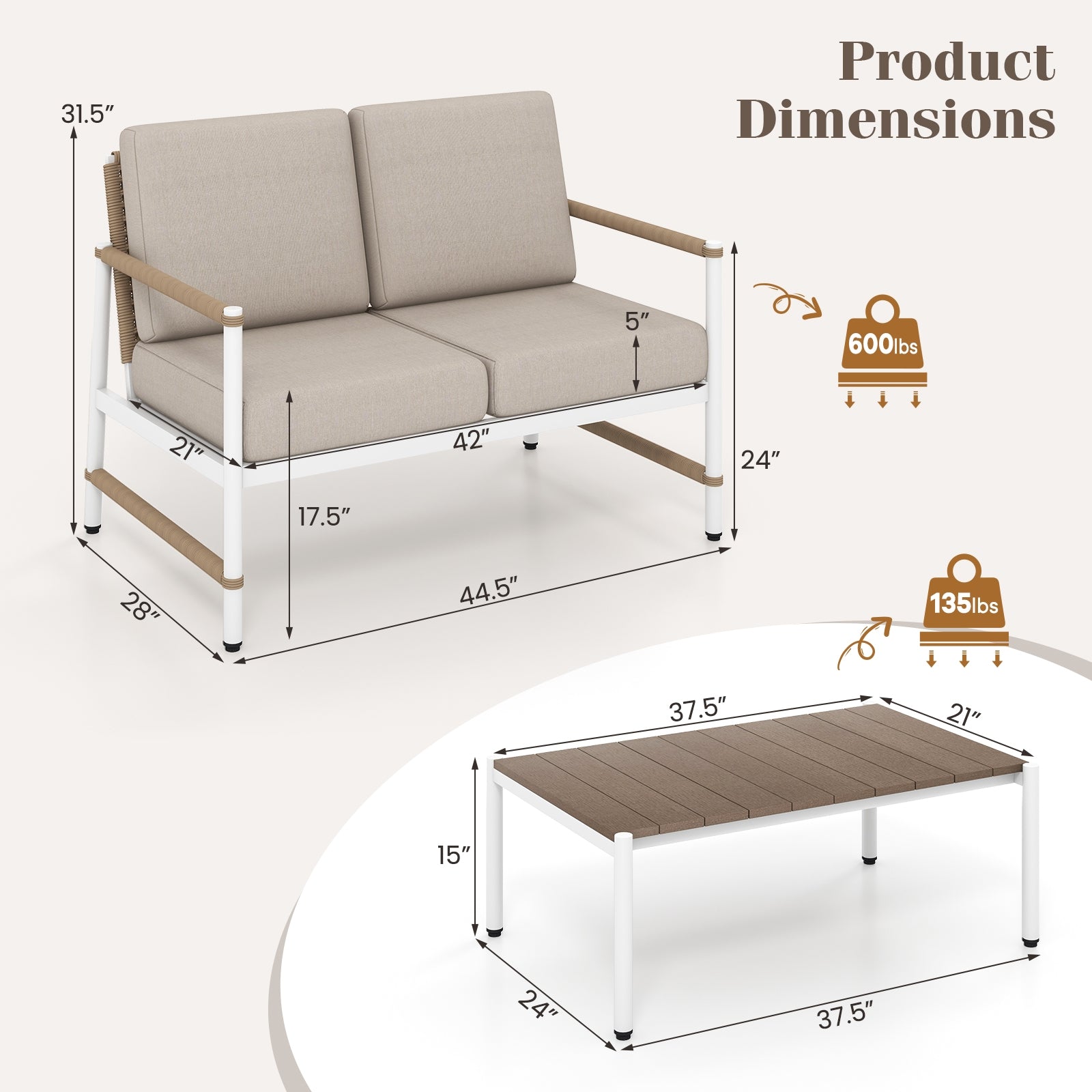 Patio Loveseat Sofa with Coffee Table Set with Thick Cushions, Gray Patio Conversation Sets at Gallery Canada