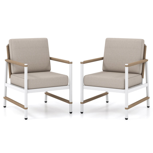 2 Packs Patio Aluminum Sofa with Wicker Backrest and Armrests, Gray Patio Dining Chairs Gray at Gallery Canada