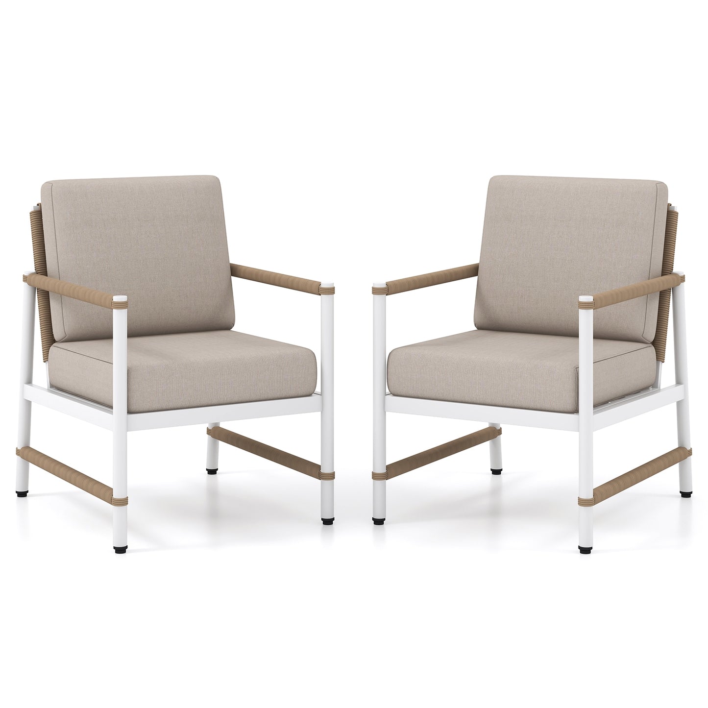 2 Packs Patio Aluminum Sofa with Wicker Backrest and Armrests, Gray Patio Dining Chairs at Gallery Canada