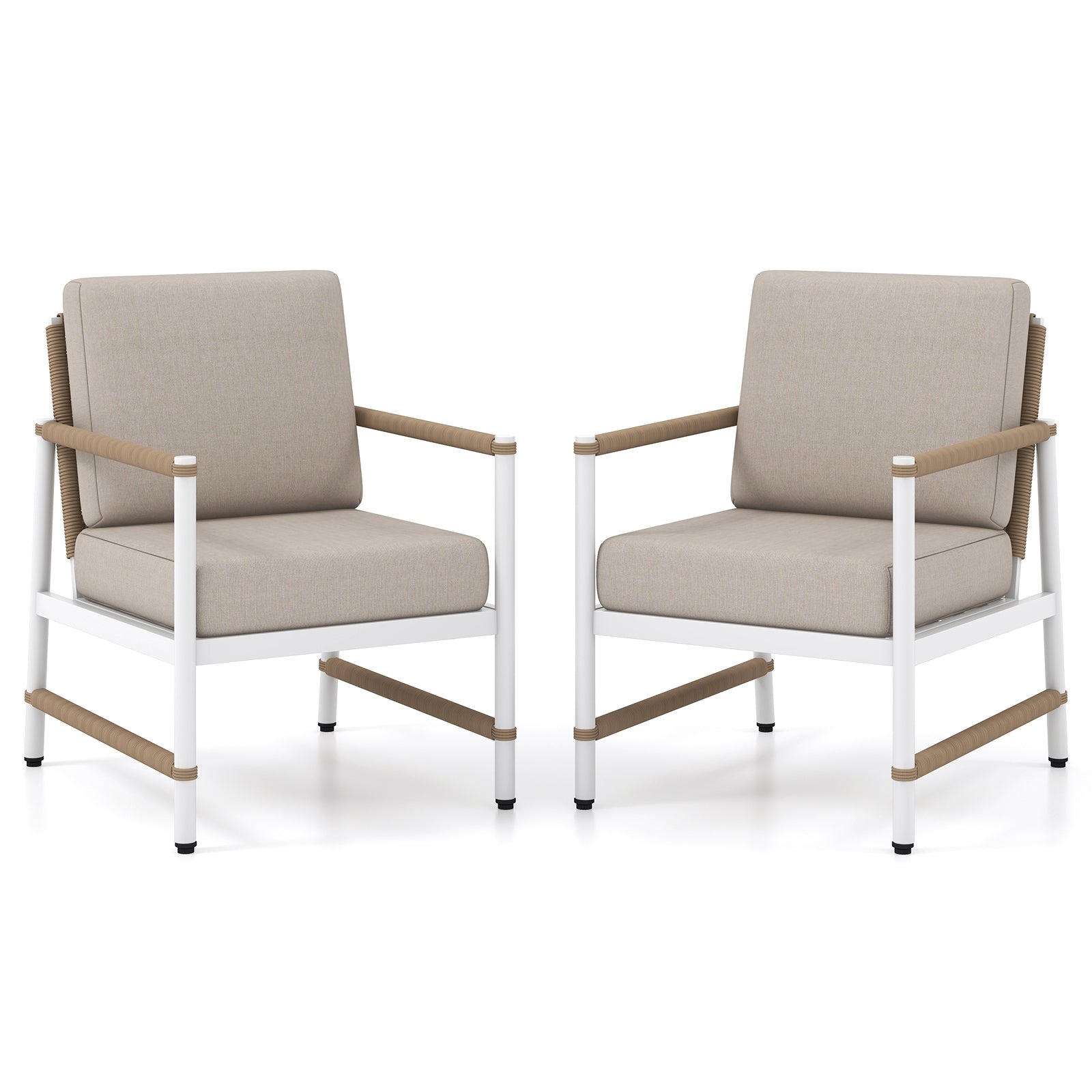 2 Packs Patio Aluminum Sofa with Wicker Backrest and Armrests, Gray Patio Dining Chairs at Gallery Canada