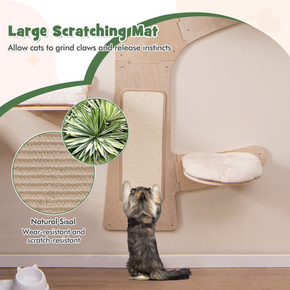 Wall-Mounted Cat Tower with Hammock Platforms and Sisal Scratching Mat, Natural Cat Trees Condos & Scratchers at Gallery Canada