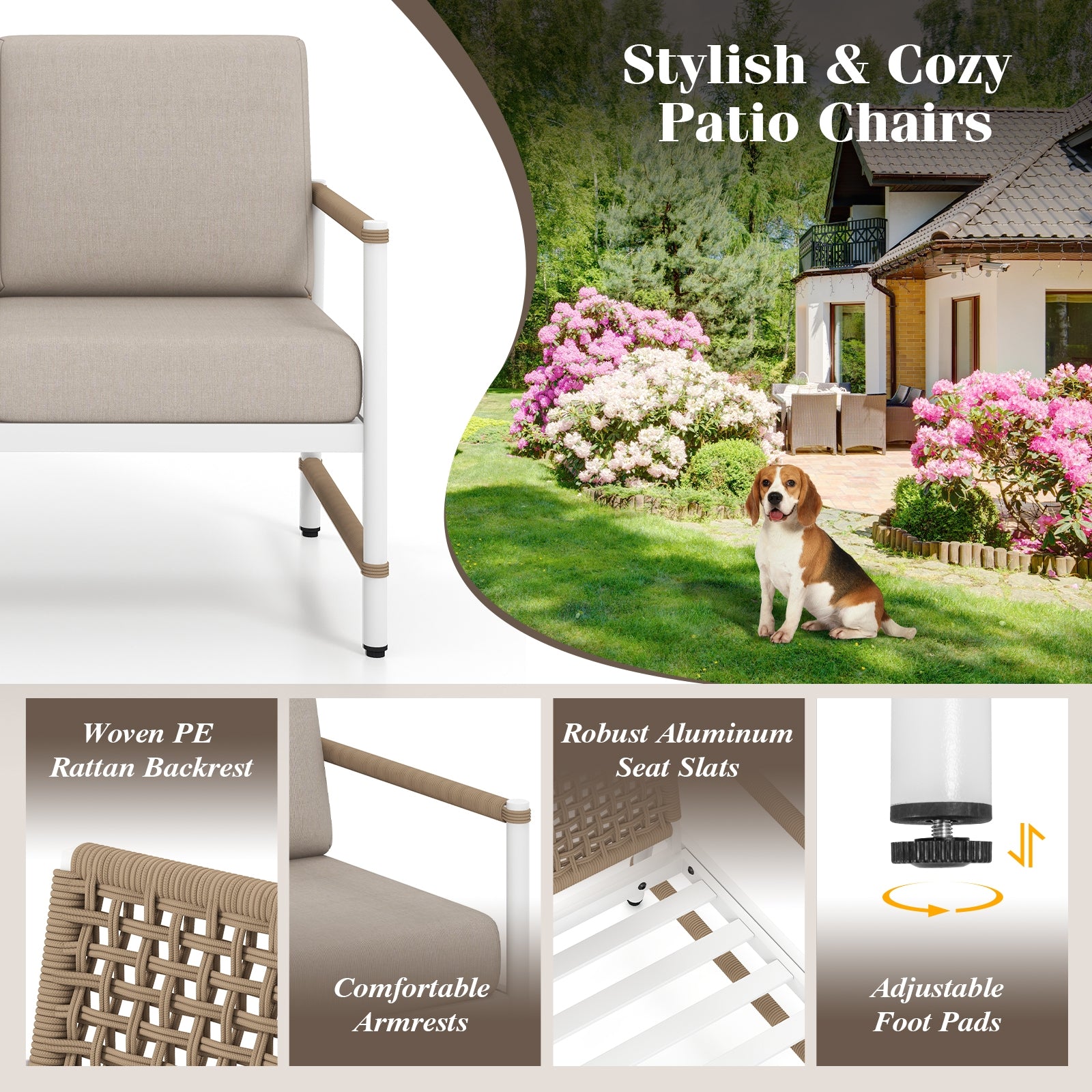 2 Packs Patio Aluminum Sofa with Wicker Backrest and Armrests, Gray Patio Dining Chairs at Gallery Canada